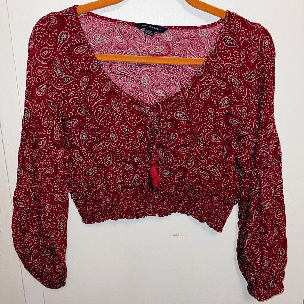 Red & White Paisley Blouse from American Eagle